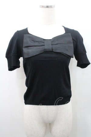 画像: JESUS DIAMANTE / フロントリボン半袖ニットトップス  黒 I-26-01-08-034-JE-TO-SA-ZI