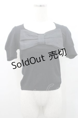 画像: JESUS DIAMANTE / フロントリボン半袖ニットトップス  黒 I-26-01-08-034-JE-TO-SA-ZI