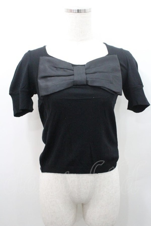 画像1: JESUS DIAMANTE / フロントリボン半袖ニットトップス  黒 I-26-01-08-034-JE-TO-SA-ZI (1)