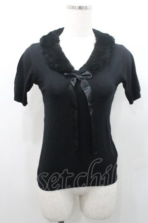 画像: JESUS DIAMANTE / ファー衿リボンニットカーディガン  黒 I-26-01-08-035-JE-TO-SA-ZI