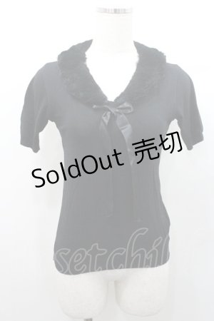 画像: JESUS DIAMANTE / ファー衿リボンニットカーディガン  黒 I-26-01-08-035-JE-TO-SA-ZI