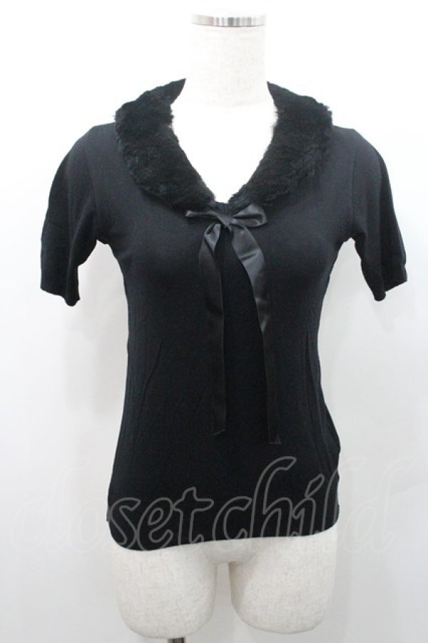 画像1: JESUS DIAMANTE / ファー衿リボンニットカーディガン  黒 I-26-01-08-035-JE-TO-SA-ZI (1)