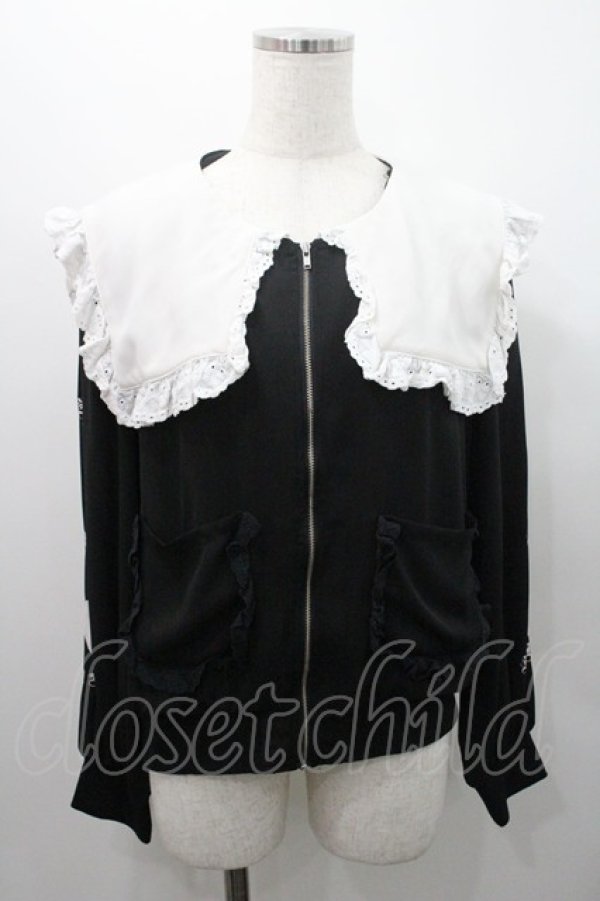 画像1: Ank Rouge / ハートクロスプリント袖シフォンブルゾン  黒Ｘ白 I-26-01-08-037-CA-JA-SA-ZI (1)