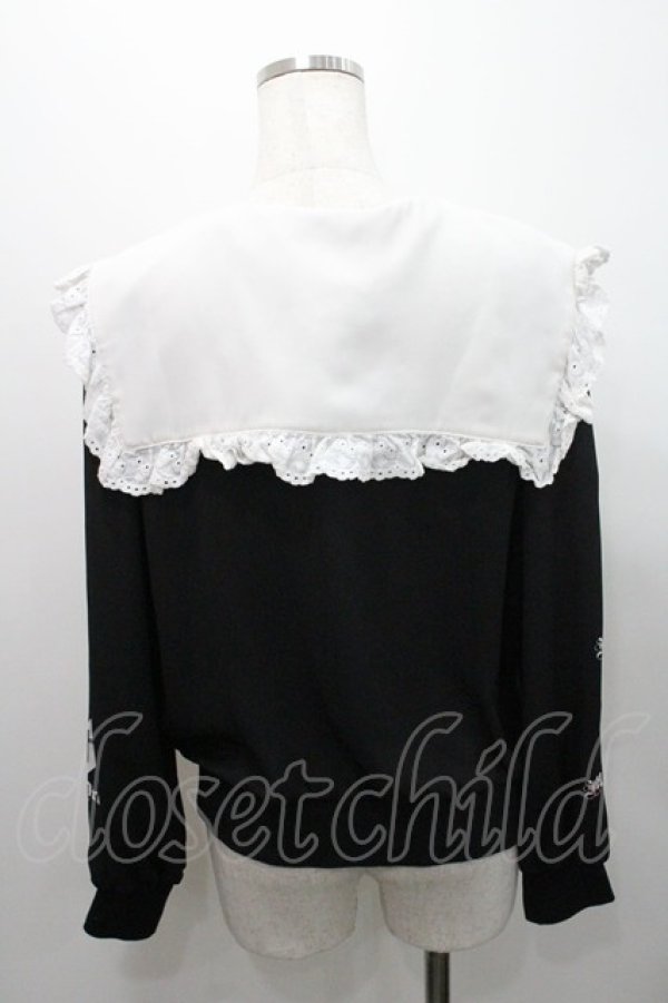 画像2: Ank Rouge / ハートクロスプリント袖シフォンブルゾン  黒Ｘ白 I-26-01-08-037-CA-JA-SA-ZI (2)