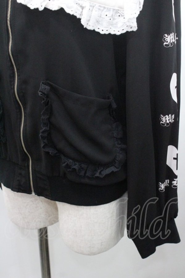 画像4: Ank Rouge / ハートクロスプリント袖シフォンブルゾン  黒Ｘ白 I-26-01-08-037-CA-JA-SA-ZI (4)