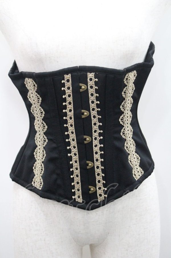 画像1: abilletage / nobleレースミニショートコルセット 2 黒ｘゴールド I-26-01-08-039-GO-ZA-SA-ZI (1)