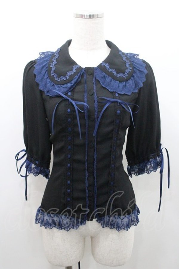 画像1: Vallee lys / Dreams Ladder Lace Blouse　ブラウス  黒Ｘ青 I-26-01-08-040-GO-BL-SA-ZI (1)