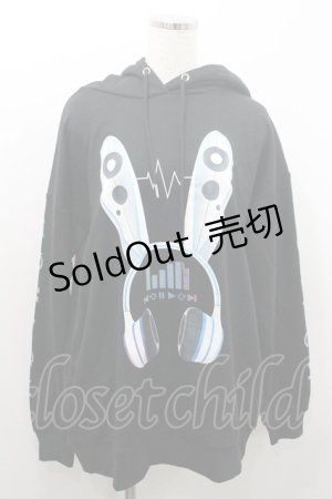 画像: LISTEN FLAVOR / サイバーうさ耳ヘッドホンパーカー  黒 I-26-01-08-041-PU-TO-SA-ZI
