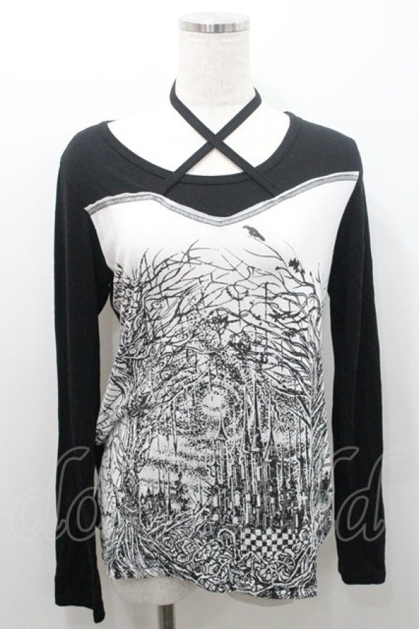 画像1: ALGONQUINS / キャッスルptカットソー  黒Ｘ白 I-26-01-08-042-AL-TO-SA-ZI (1)