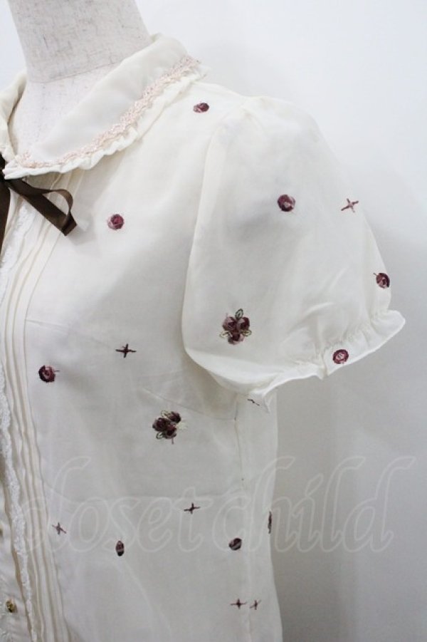 画像4: axes femme kawaii / 薔薇刺繍シフォンブラウス M 生成り I-26-01-08-004-AX-BL-TE-ZI (4)