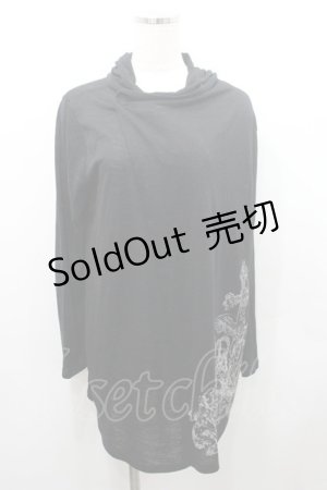 画像: ALGONQUINS / 裾クラウンプリントフードカーディガン  黒Ｘゴールド I-26-01-08-043-AL-TO-SA-ZI