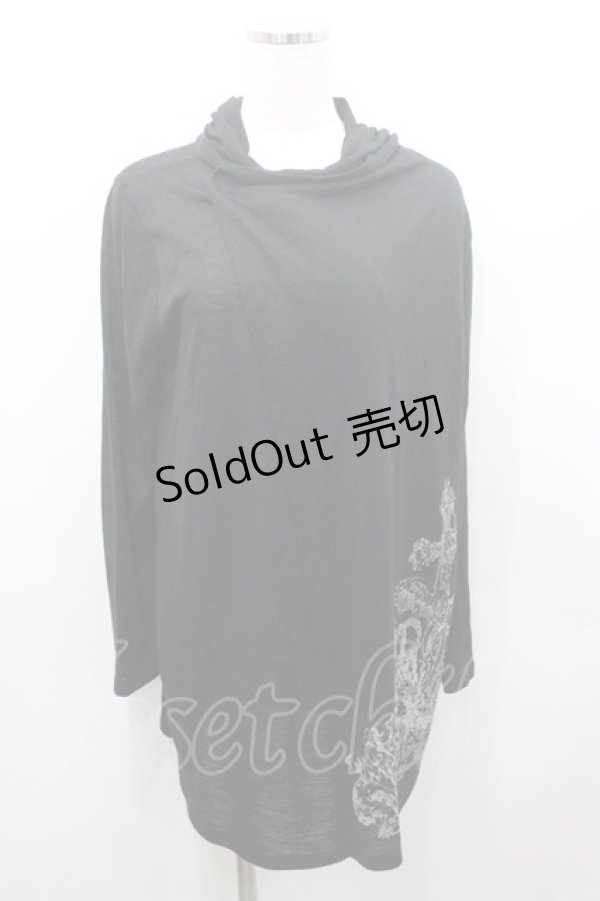 画像1: ALGONQUINS / 裾クラウンプリントフードカーディガン  黒Ｘゴールド I-26-01-08-043-AL-TO-SA-ZI (1)