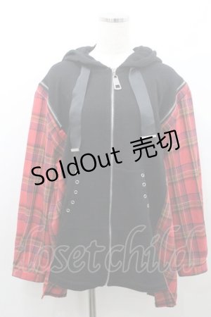 画像: IRO+IRO / チェック切り替えパーカー M 黒Ｘ赤チェック I-26-01-08-049-LO-TO-SA-ZI