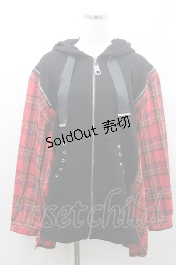 画像1: IRO+IRO / チェック切り替えパーカー M 黒Ｘ赤チェック I-26-01-08-049-LO-TO-SA-ZI (1)