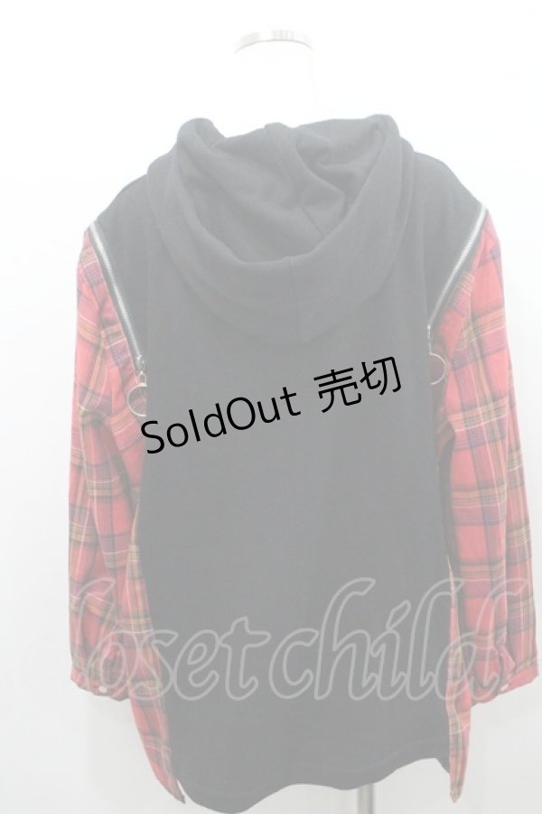 画像2: IRO+IRO / チェック切り替えパーカー M 黒Ｘ赤チェック I-26-01-08-049-LO-TO-SA-ZI (2)