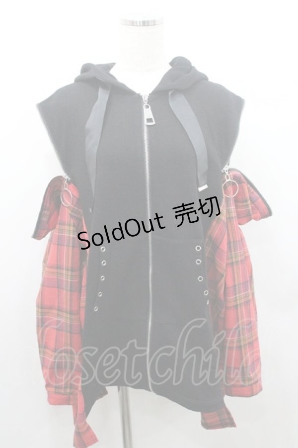 画像3: IRO+IRO / チェック切り替えパーカー M 黒Ｘ赤チェック I-26-01-08-049-LO-TO-SA-ZI (3)