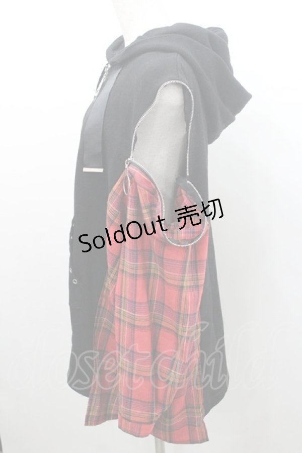 画像4: IRO+IRO / チェック切り替えパーカー M 黒Ｘ赤チェック I-26-01-08-049-LO-TO-SA-ZI (4)