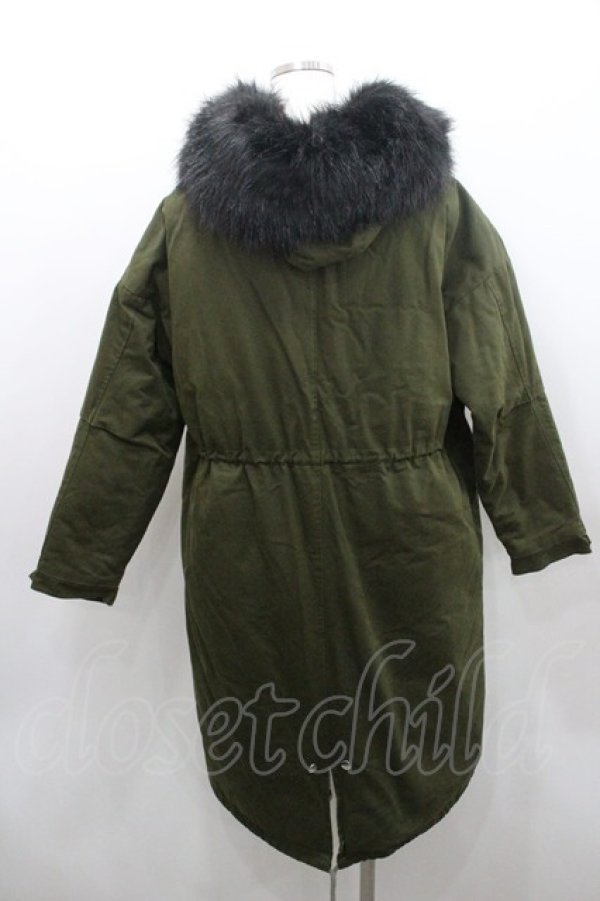 画像2: ALGONQUINS / ファーフードロングコート  カーキＸ黒 I-26-01-08-051-AL-CO-SA-ZI (2)