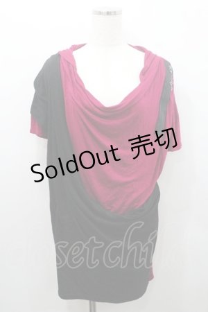 画像: ALGONQUINS / 2カラーフード半袖カットソー  濃ピンクＸ黒 I-26-01-08-052-AL-TO-SA-ZI