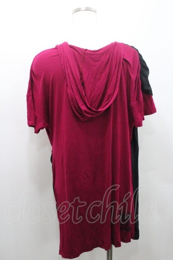 画像2: ALGONQUINS / 2カラーフード半袖カットソー  濃ピンクＸ黒 I-26-01-08-052-AL-TO-SA-ZI (2)