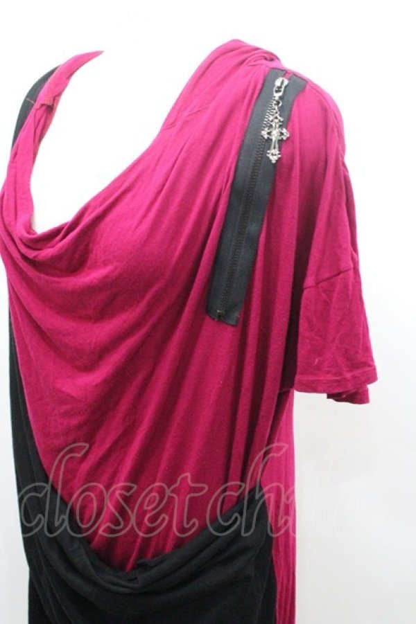 画像4: ALGONQUINS / 2カラーフード半袖カットソー  濃ピンクＸ黒 I-26-01-08-052-AL-TO-SA-ZI (4)