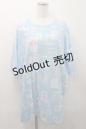 画像: LISTEN FLAVOR / 麻雀フルグラフィックビッグTシャツ  サックス I-26-01-08-054-PU-TO-SA-ZI