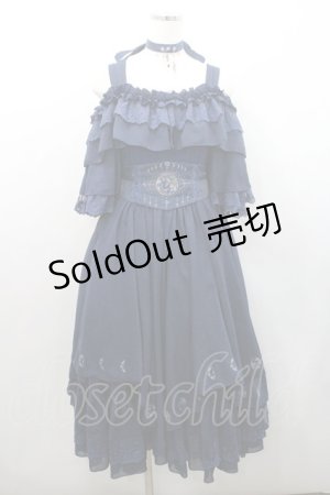 画像: Hoshibako Works / 月の満ち欠けオフショルダードレッシーワンピース&刺繍ベルト&チョーカーセット  ネイビー I-26-01-08-071-LO-OP-SA-ZI