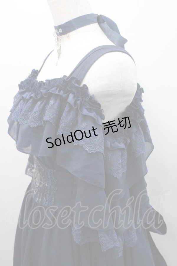 画像4: Hoshibako Works / 月の満ち欠けオフショルダードレッシーワンピース&刺繍ベルト&チョーカーセット  ネイビー I-26-01-08-071-LO-OP-SA-ZI (4)