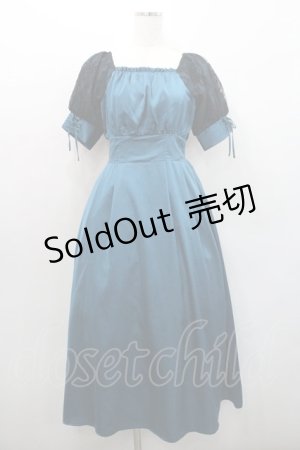 画像: axes femme / レース袖スクエアネックワンピース  青Ｘ黒 I-26-01-08-072-AX-OP-SA-ZI