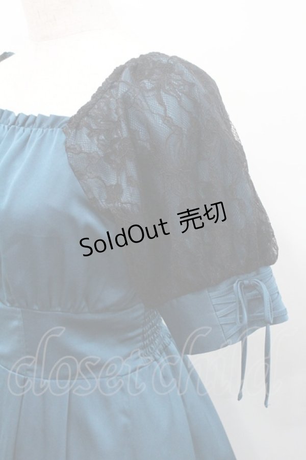 画像3: axes femme / レース袖スクエアネックワンピース  青Ｘ黒 I-26-01-08-072-AX-OP-SA-ZI (3)