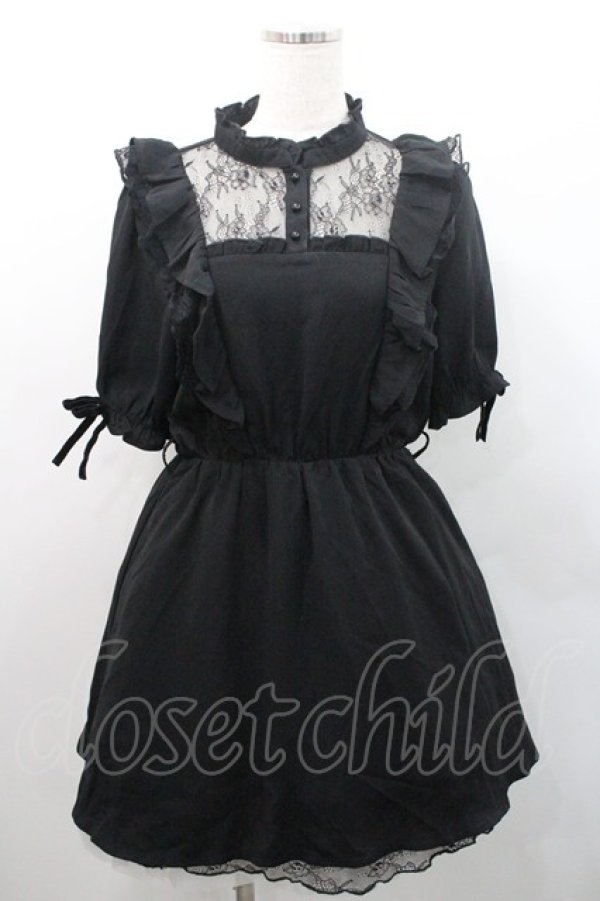 画像1: Rojita / パールベルトフリル半袖ワンピース  黒 I-26-01-08-073-LO-OP-SA-ZI (1)