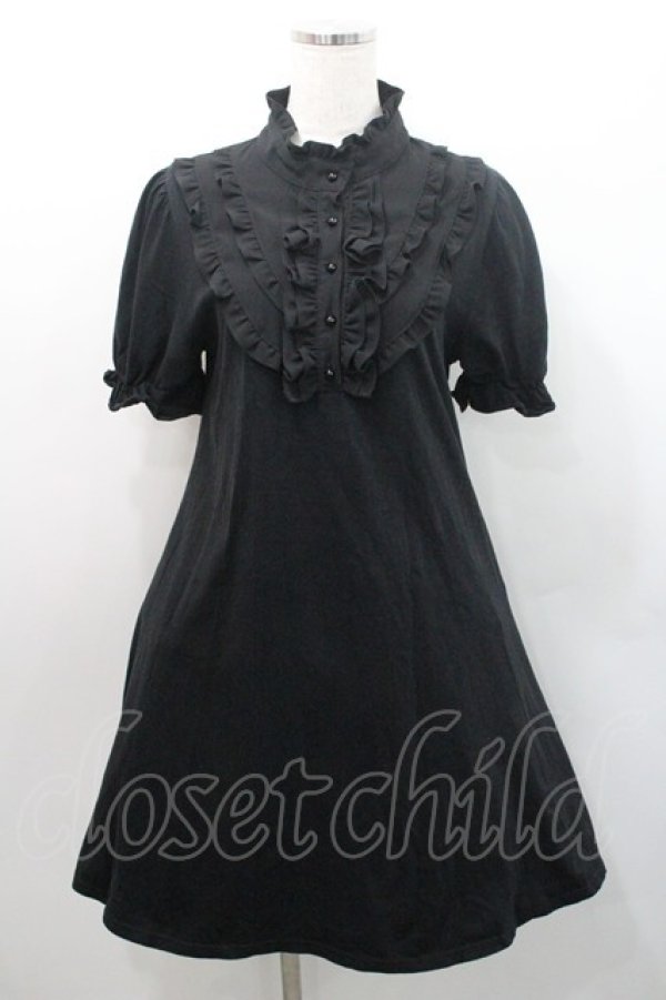 画像1: Jamieエーエヌケー / ハイネックフリル半袖カットワンピース  黒 I-26-01-08-074-0-OP-SA-ZI (1)