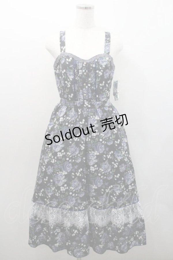 画像1: axes femme / 花総柄ビスチェラインジャンスカ  黒 I-26-01-08-078-AX-OP-SA-ZI (1)