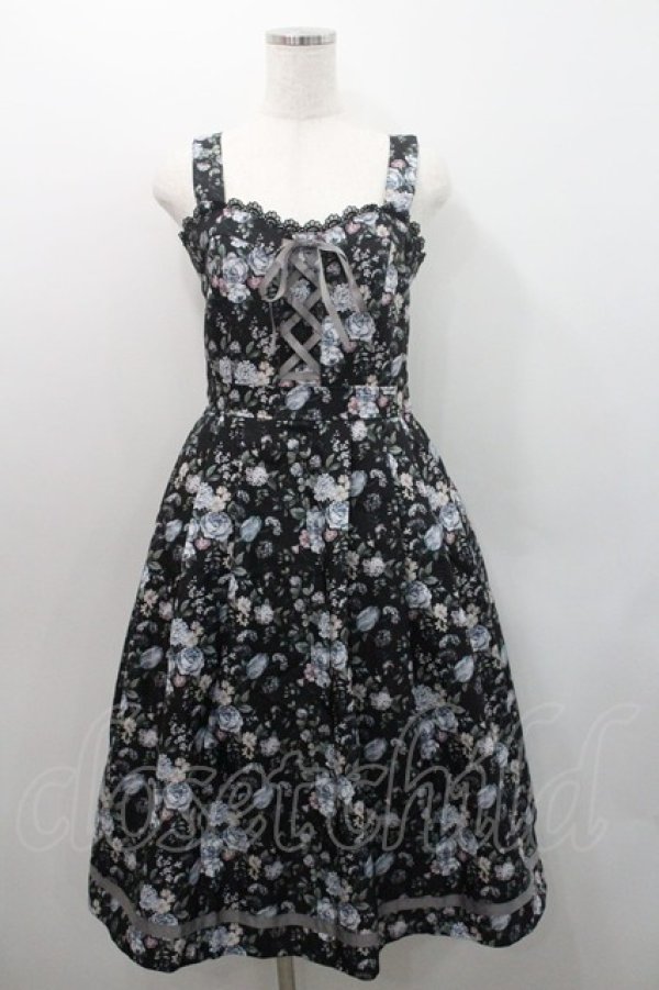 画像1: axes femme / ロマンティックローズ柄ジャンパースカート  黒 I-26-01-08-079-AX-OP-SA-ZI (1)