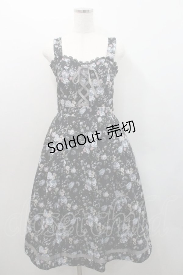 画像1: axes femme / ロマンティックローズ柄ジャンパースカート  黒 I-26-01-08-079-AX-OP-SA-ZI (1)