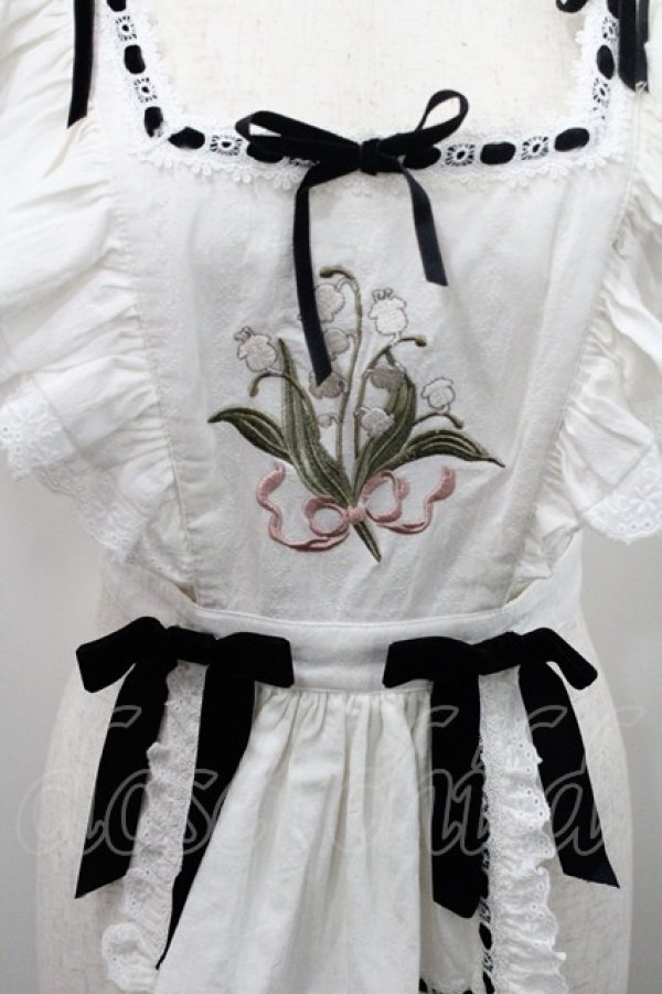 画像3: Hoshibako Works / ベルスーズすずらん刺繍エプロン  白Ｘ黒 I-26-01-08-001-LO-OP-SA-ZI (3)