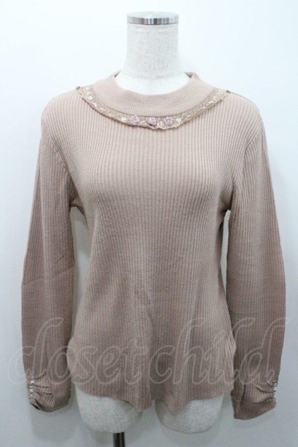 画像1: axes femme / ビジューボトルネックリブプルオーバー M ピンク I-26-01-08-009-AX-TO-TE-ZI (1)