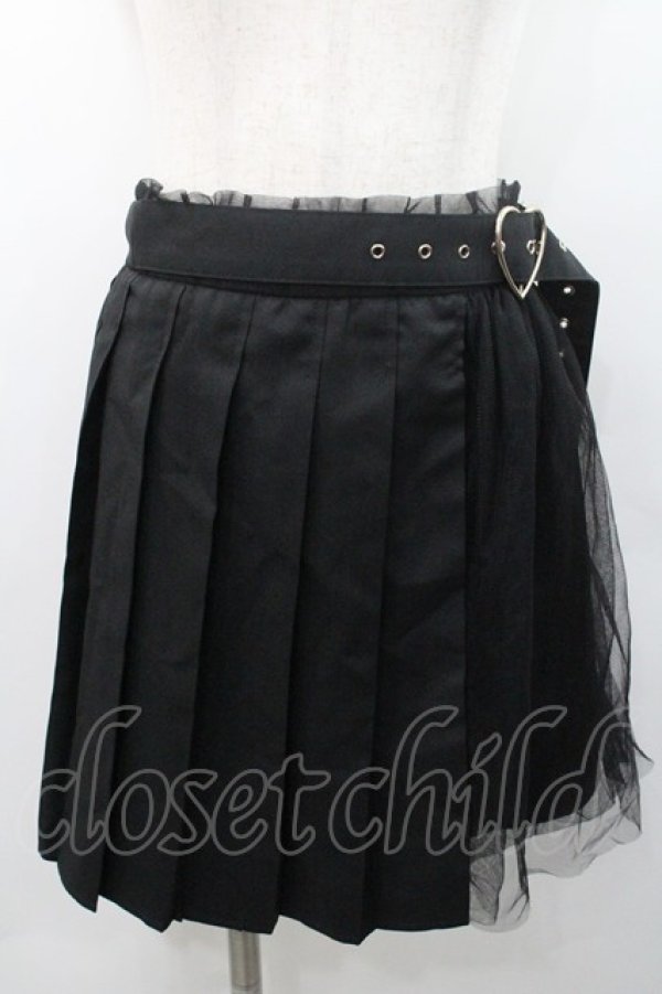 画像1: Rojita / ハートバックルプリーツスカート  黒 I-26-01-08-097-LO-SK-SA-ZI (1)