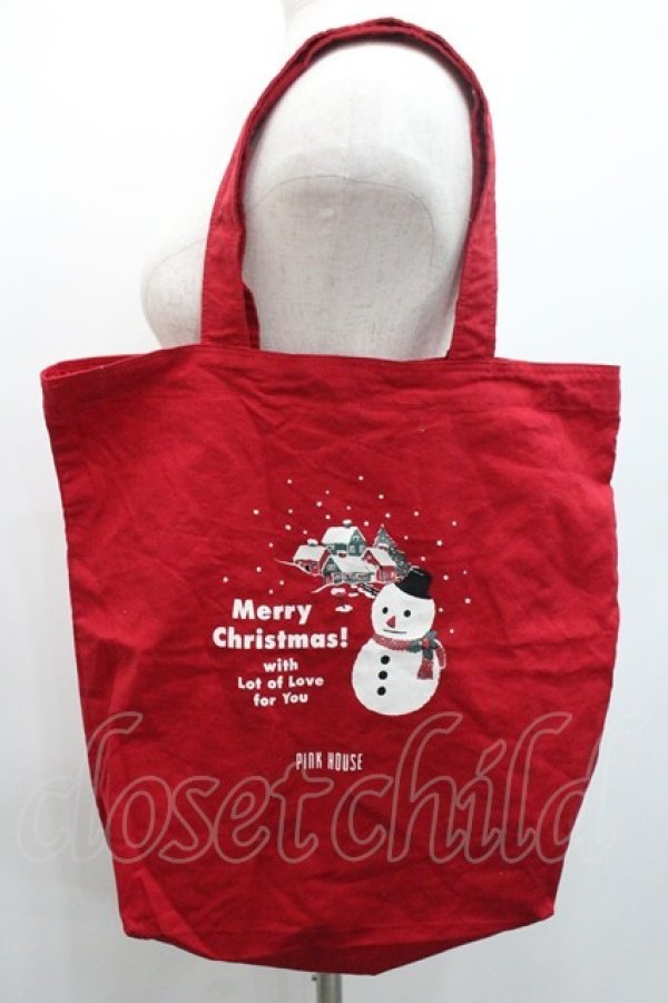 画像1: PINK HOUSE / クリスマスエコバッグ  レッド I-26-01-08-103-LO-BG-SA-ZI (1)