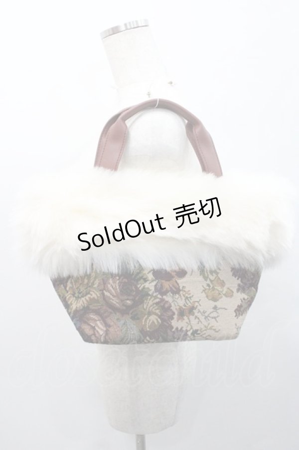 画像1: axes femme / ゴブランファーハンドバッグ  ブラウンＸ白 I-26-01-08-105-AX-BG-SA-ZI (1)