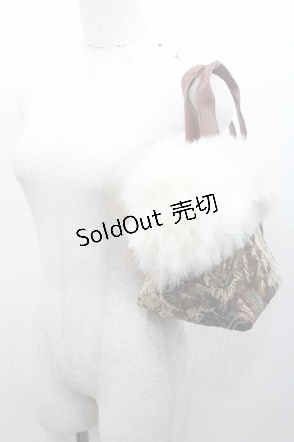 画像2: axes femme / ゴブランファーハンドバッグ  ブラウンＸ白 I-26-01-08-105-AX-BG-SA-ZI (2)