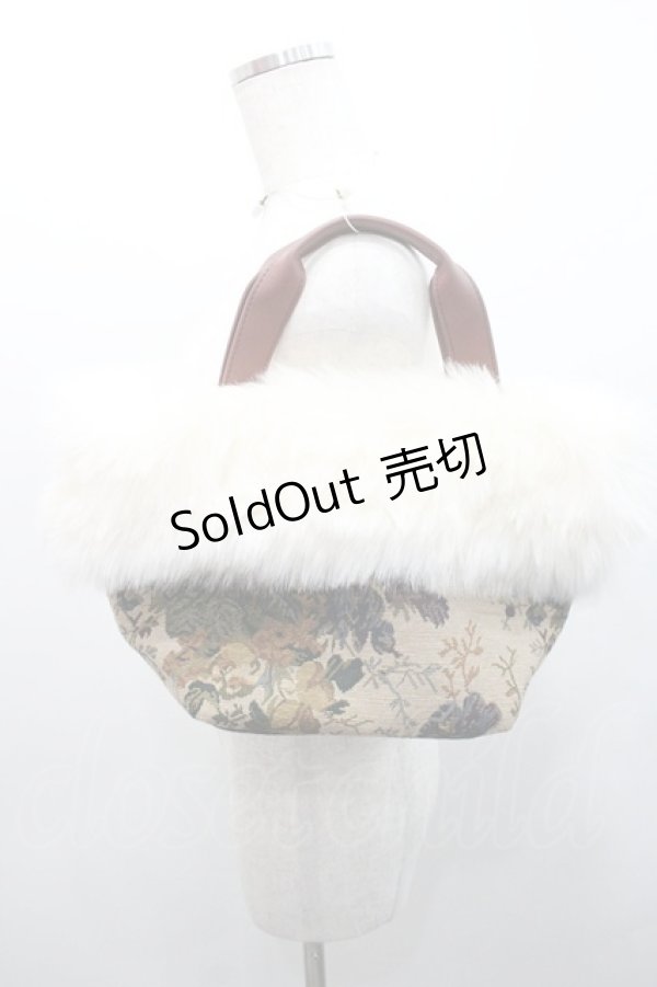 画像3: axes femme / ゴブランファーハンドバッグ  ブラウンＸ白 I-26-01-08-105-AX-BG-SA-ZI (3)