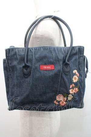 画像: PINK HOUSE / フラワー刺繍デニムバッグ  ネイビー I-26-01-08-108-LO-BG-SA-ZI