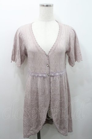 画像: axes femme POETIQUE / トランプ柄透かし編みカーディガン M ピンク I-26-01-08-014-AX-TO-TE-ZI