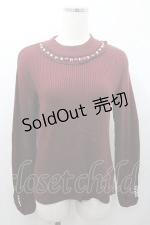 画像: axes femme / ビジューボトルネックリブプルオーバー M ワイン I-26-01-08-025-AX-TO-TE-ZI