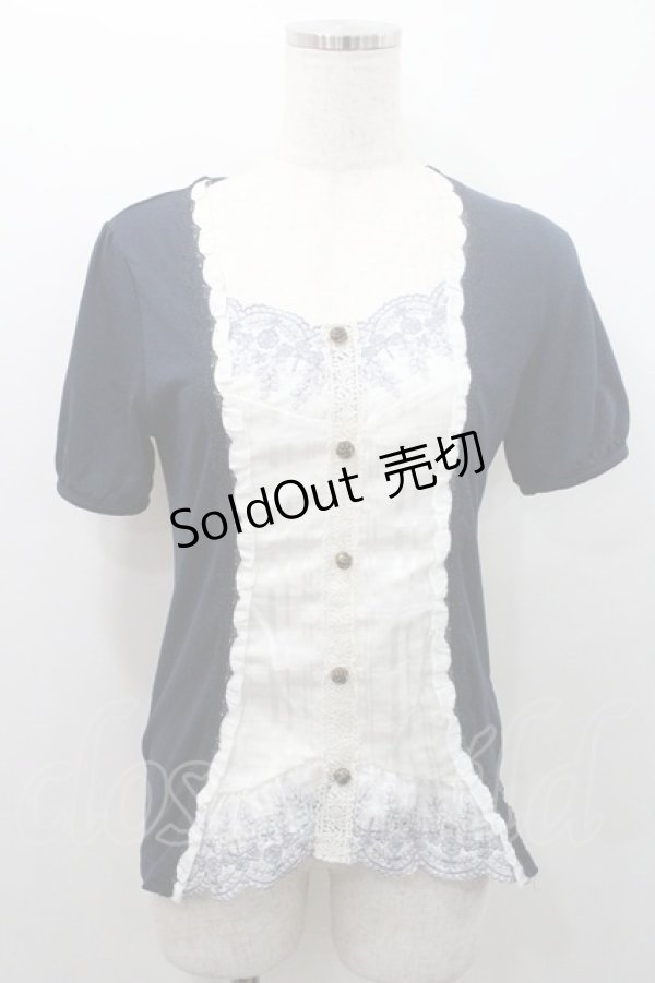 画像1: axes femme / 胸元レース重ね着風トップス M ネイビー I-26-01-08-027-AX-TO-TE-ZI (1)
