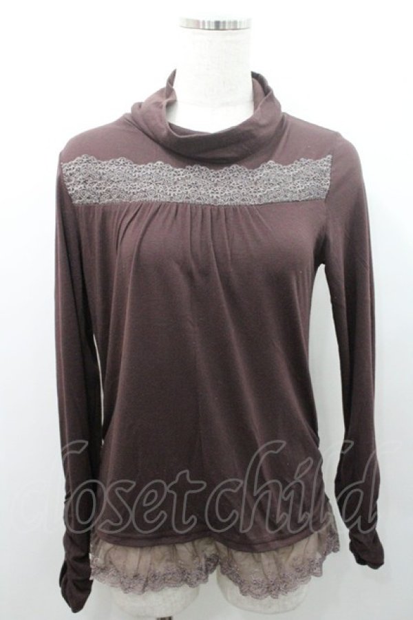 画像1: axes femme / 裾レースタートルネックプルオーバー M ブラウン I-26-01-08-029-AX-TO-TE-ZI (1)