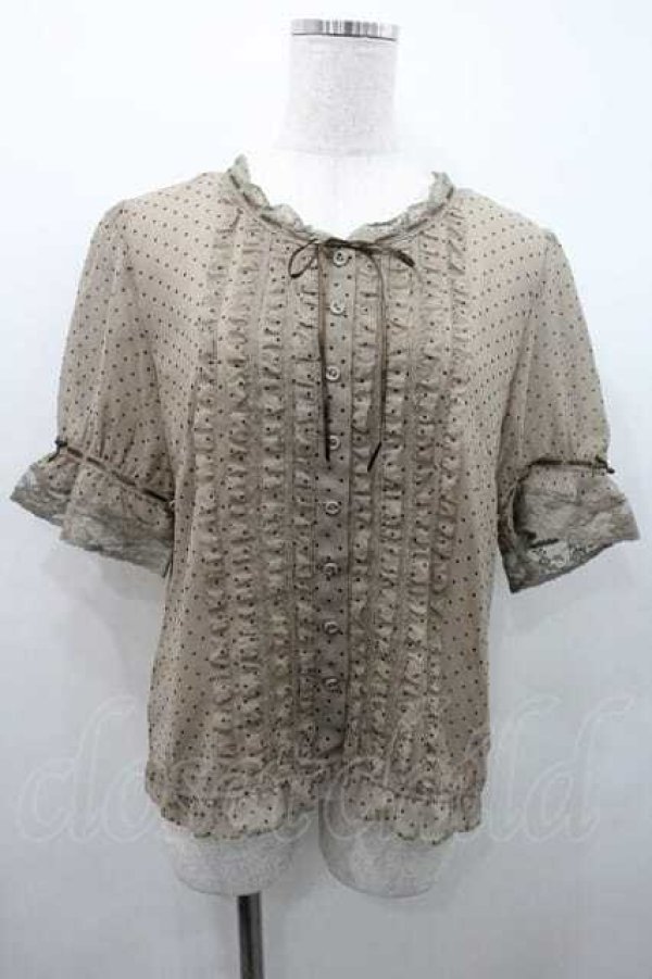 画像1: INGEBORG / 水玉柄スタンドレースカラーブラウス M ベージュ I-26-01-10-026-LO-BL-SA-ZI (1)