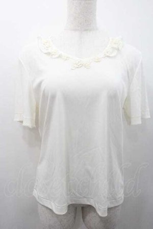 画像: INGEBORG / フリル襟&モチーフ付半袖トップス M アイボリー I-26-01-10-029-LO-TO-SA-ZI