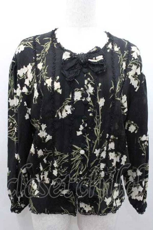 画像1: INGEBORG / 百合柄2つリボン長袖シアーブラウス  ブラック I-26-01-10-030-LO-BL-SA-ZI (1)